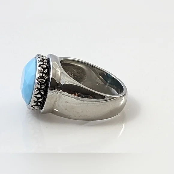 Stainless Steel Faux Turquoise Oval Ring - Picture 6 of 6